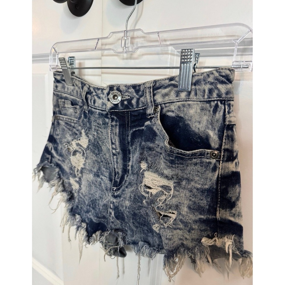 Denim Jean Shorts Women Blue Acid Wash Distressed Frayed Hem
